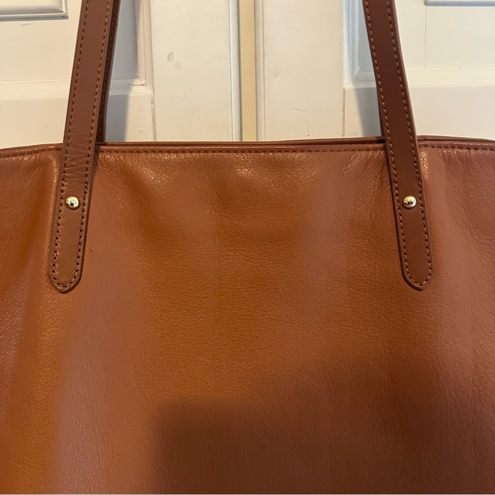Lauren Ralph Lauren Chestnut Pebbled Leather Shoulder Tote Bag - Picture 3 of 15